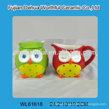 Ceramic owl sugar and creamer set with spoon for wholesale